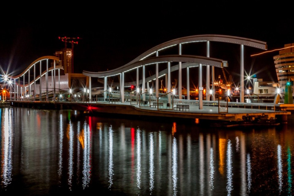 night reflections in Port Vell. Barcelona